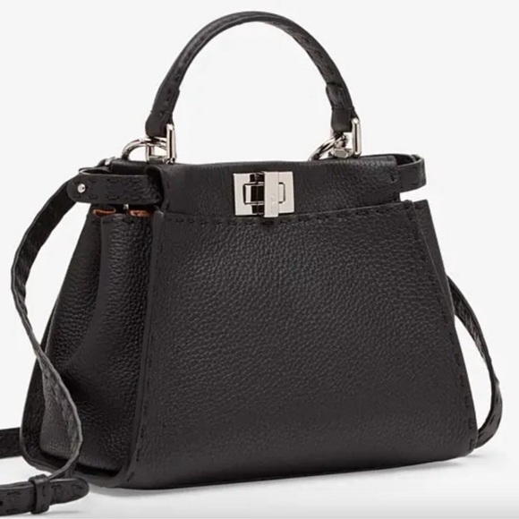 FENDI Peekaboo SMALL Black Saddle Brown Selleria Bag 1048 Hand-Sewn Topstitch - Picture 2 of 16